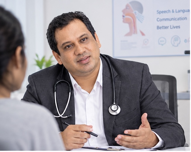 Dr. Raza in conversation during a consultation